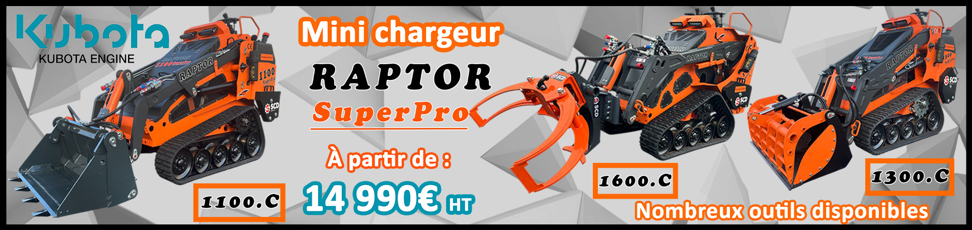 Mini chargeur RAPTOR SuperPro valet de ferme diesel Kubota